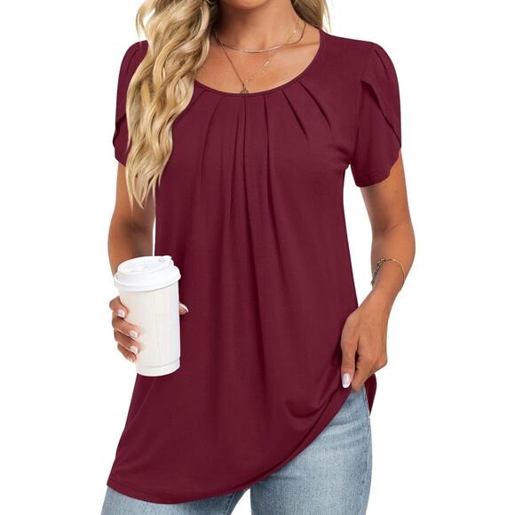 Red Medium Tunic Casual Short Sleeve Blouse Tshirt Round Neck Tops loose fit - Picture 2 of 3